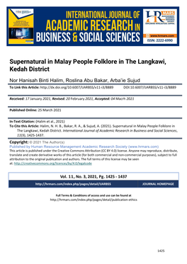 Supernatural in Malay People Folklore in the Langkawi, Kedah District