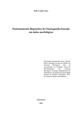 Posicionamento Filogenético De Chaetognatha Baseado Em Dados Morfológicos
