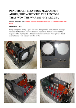 ARGUS, the VCR97 CRT, the PENTODE THAT WON the WAR and “MY ARGUS”