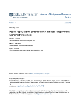 Pacioli, Popes, and the Bottom Billion: a Timeless Perspective on Economic Development