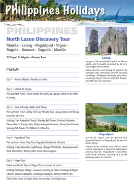 North Luzon Discovery Tour Manila - Laoag - Pagudpud - Vigan - Baguio - Banaue - Sagada - Manila