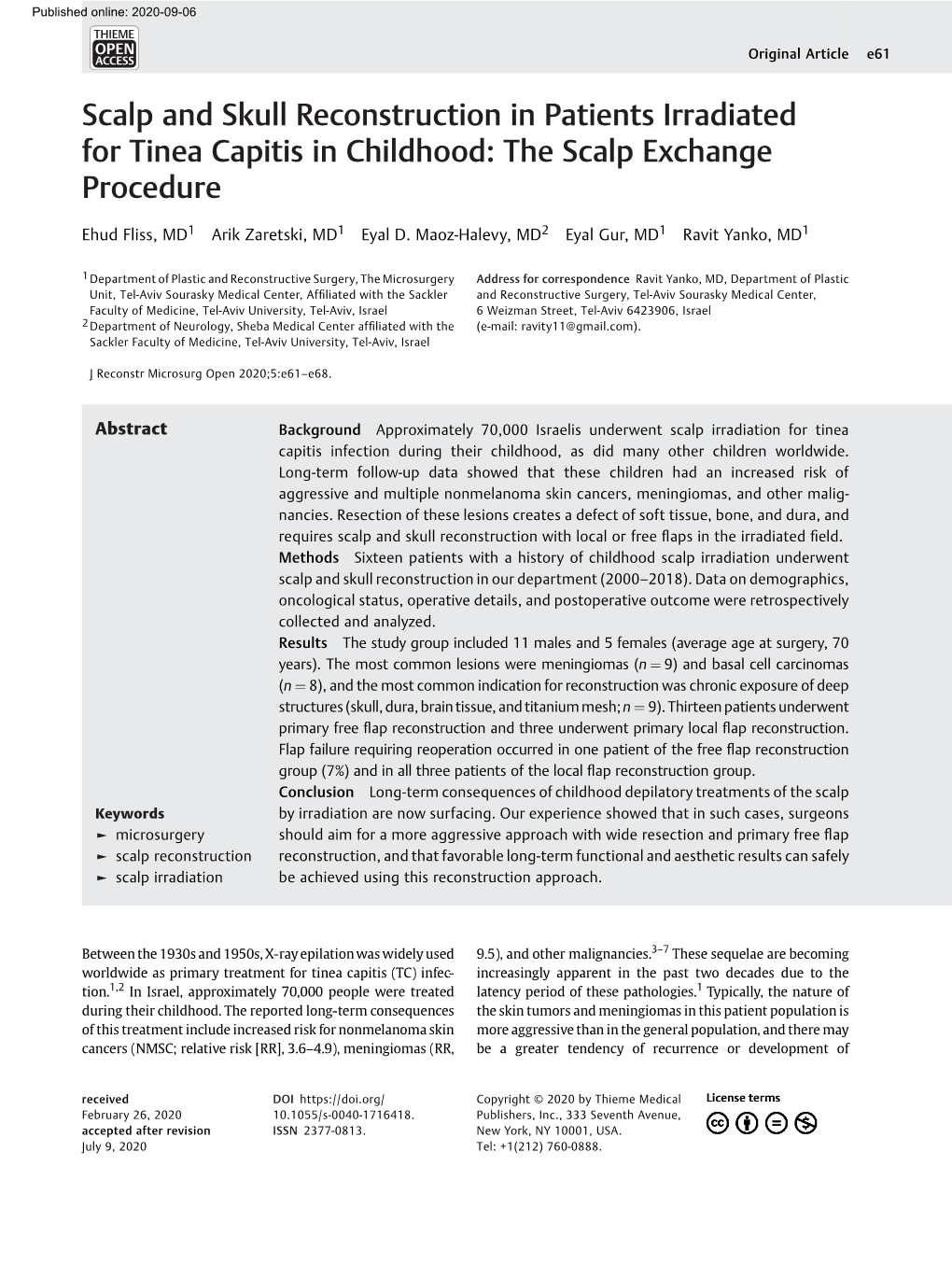 Scalp and Skull Reconstruction in Patients Irradiated for Tinea Capitis in Childhood: the Scalp Exchange Procedure