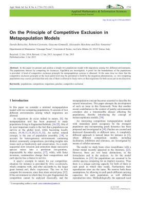 On the Principle of Competitive Exclusion in Metapopulation Models