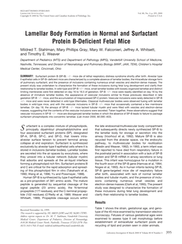 Lamellar Body Formation in Normal and Surfactant Protein B-Deficient Fetal Mice Mildred T