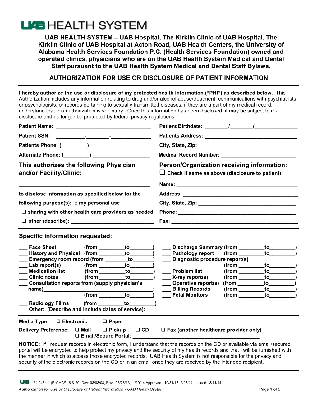 HIPAA Patient Disclosure Form