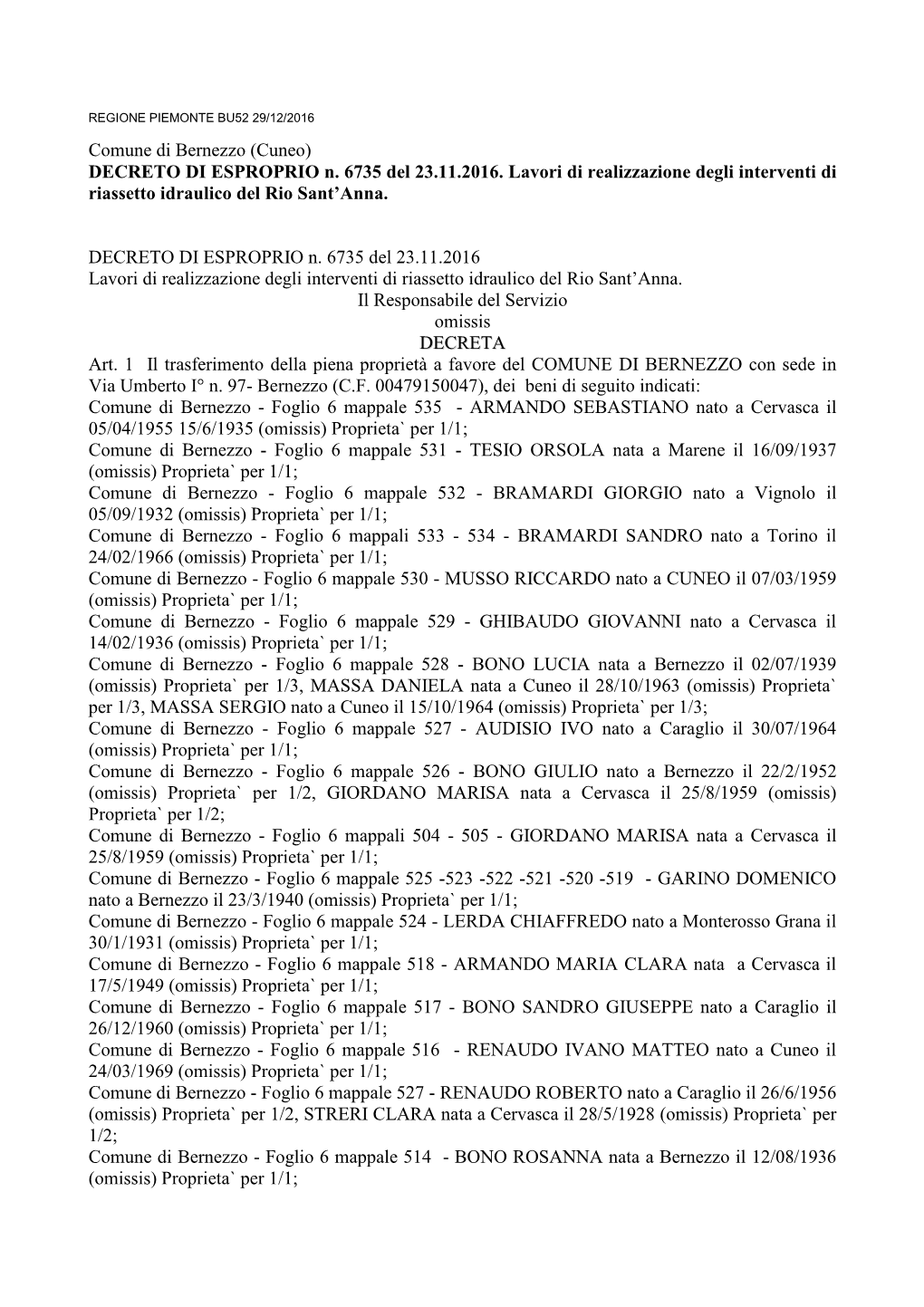 Aa Aa Comune Di Bernezzo 2016-12-21 57380 Pdf