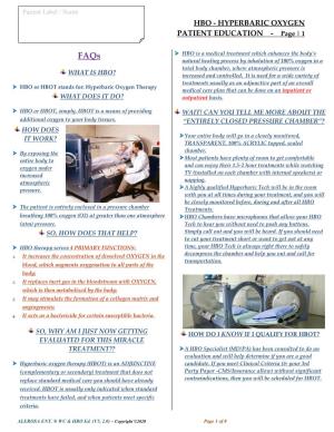 Hyperbaric Medicine Center During the Actual Questions About the Treatment Process Are Treatment Process, for All Patients’ Confidentiality, No Always Welcomed