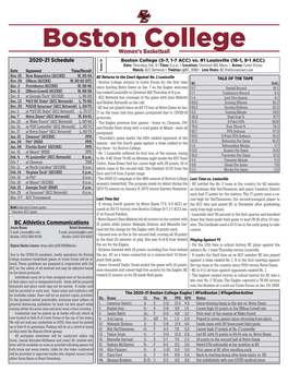 Boston College Women’S Basketball 2020-21 Schedule Boston College (5-7, 1-7 ACC) Vs