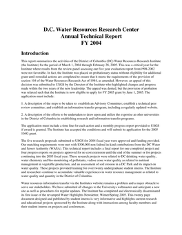 D.C. Water Resources Research Center Annual Technical Report FY