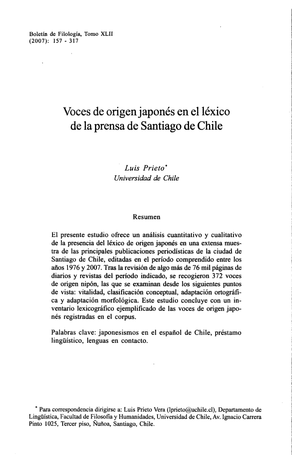 Voces De Origen Japonés En El Léxico De La Prensa De Santiago De Chile