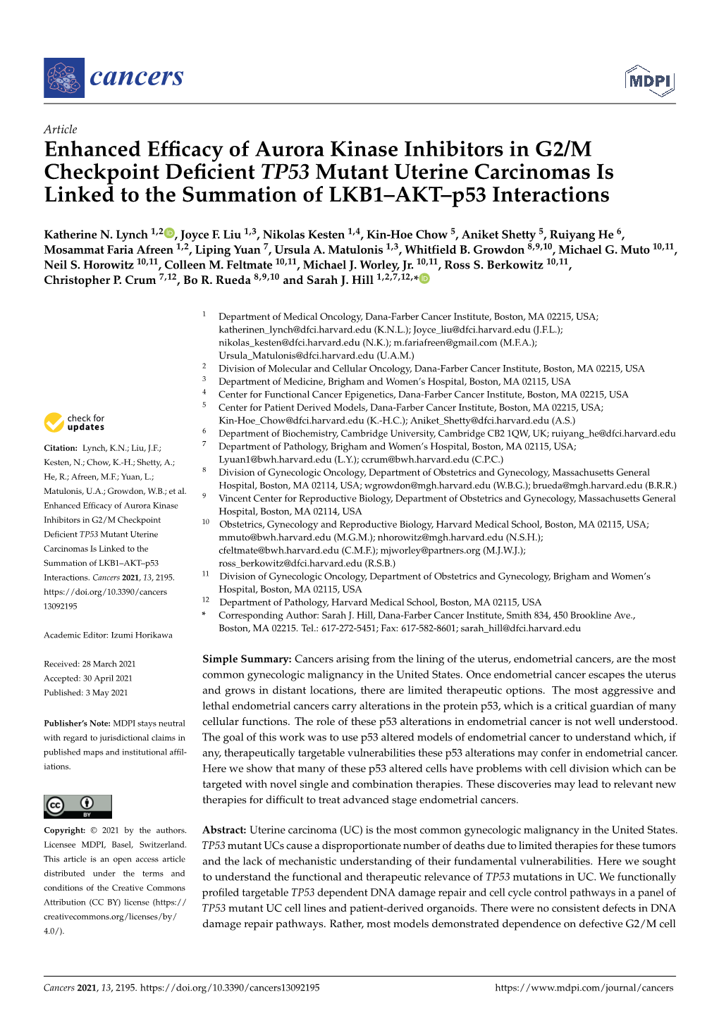 Enhanced Efficacy of Aurora Kinase Inhibitors in G2/M Checkpoint