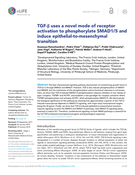 TGF-B Uses a Novel Mode of Receptor Activation to Phosphorylate SMAD1