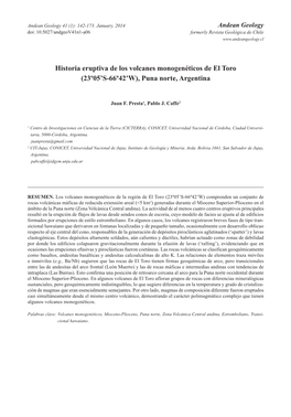 Historia Eruptiva De Los Volcanes Monogenéticos De El Toro (23º05’S-66º42’W), Puna Norte, Argentina