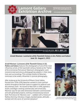 Arnold Newman: Luminaries of the Twentieth Century in Art, Politics and Culture June 26 - August 1, 2012