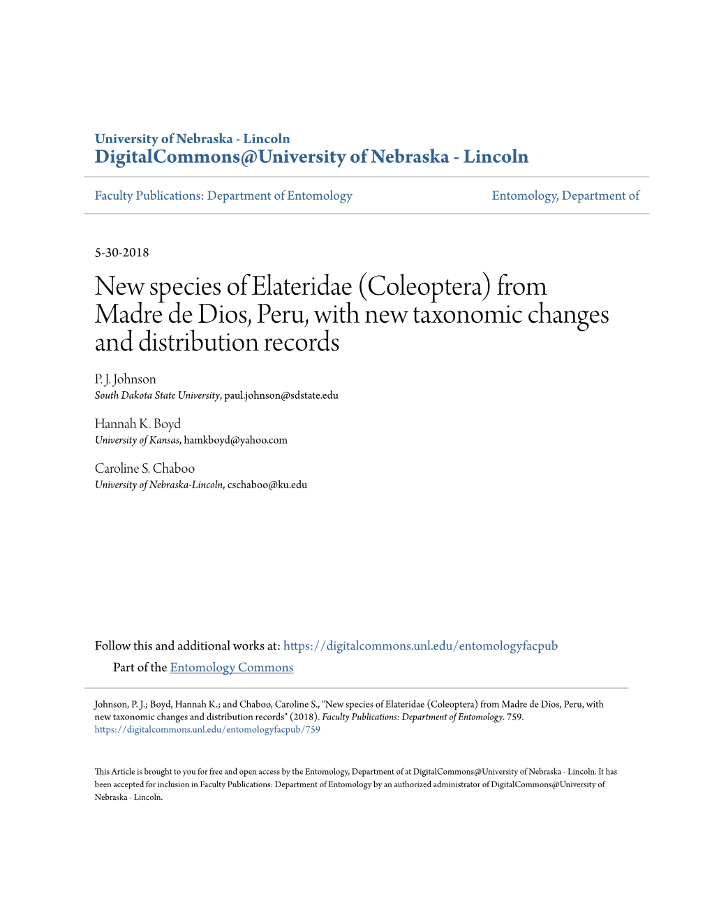 (Coleoptera) from Madre De Dios, Peru, with New Taxonomic Changes and Distribution Records P