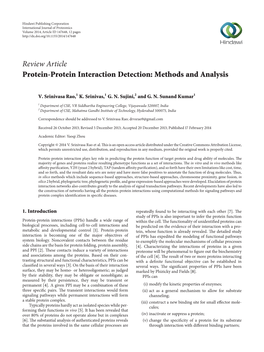 Review Article Protein-Protein Interaction Detection: Methods and Analysis