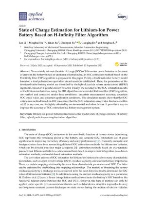 State of Charge Estimation for Lithium-Ion Power Battery Based on H-Inﬁnity Filter Algorithm