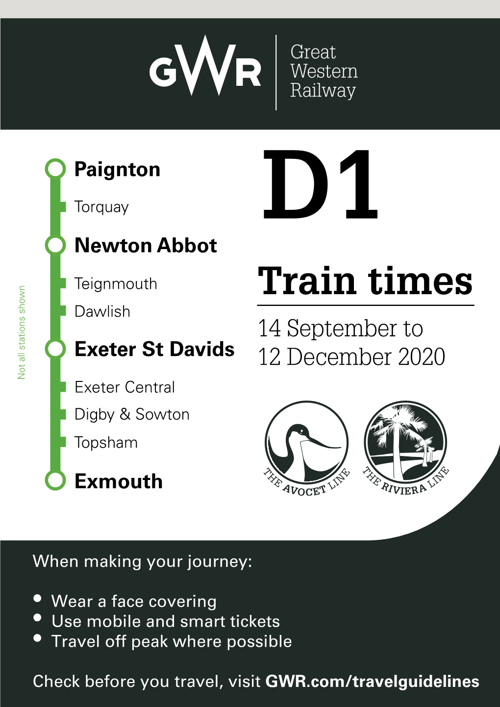 Train Times Dawlish 14 September to Exeter St Davids 12 December 2020 Not All Stations Shown Exeter Central Digby & Sowton Topsham
