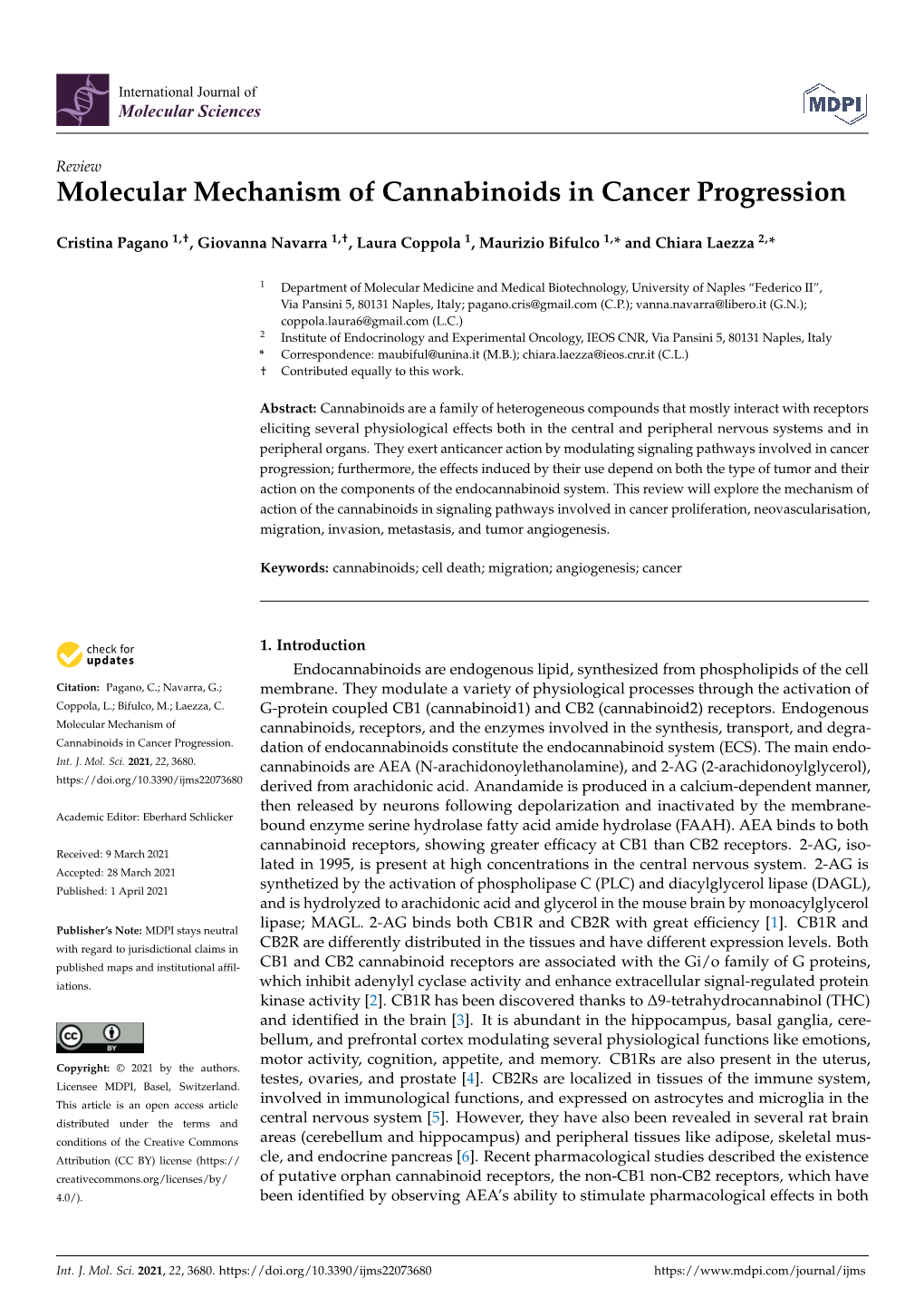 Molecular Mechanism of Cannabinoids in Cancer Progression