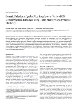 Genetic Deletion Ofgadd45b, a Regulator of Active DNA