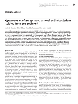 Agromyces Marinus Sp. Nov., a Novel Actinobacterium Isolated from Sea Sediment