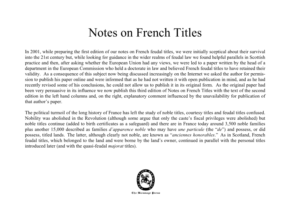 Notes on French Titles