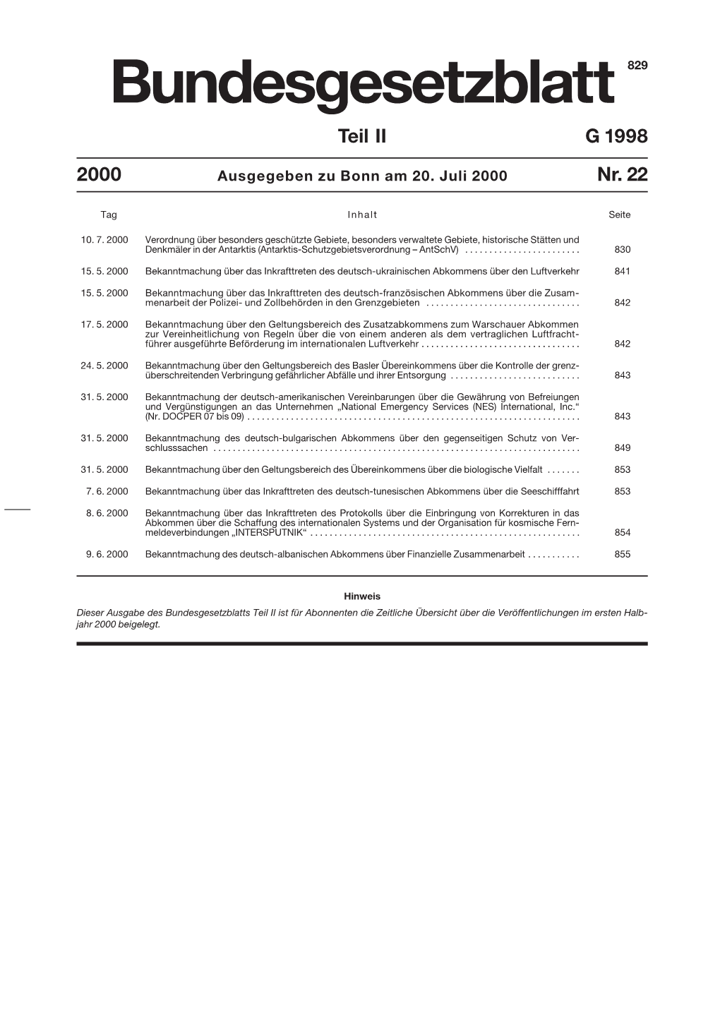 Bgbl Teil II Nr. 22 Jahr 2000