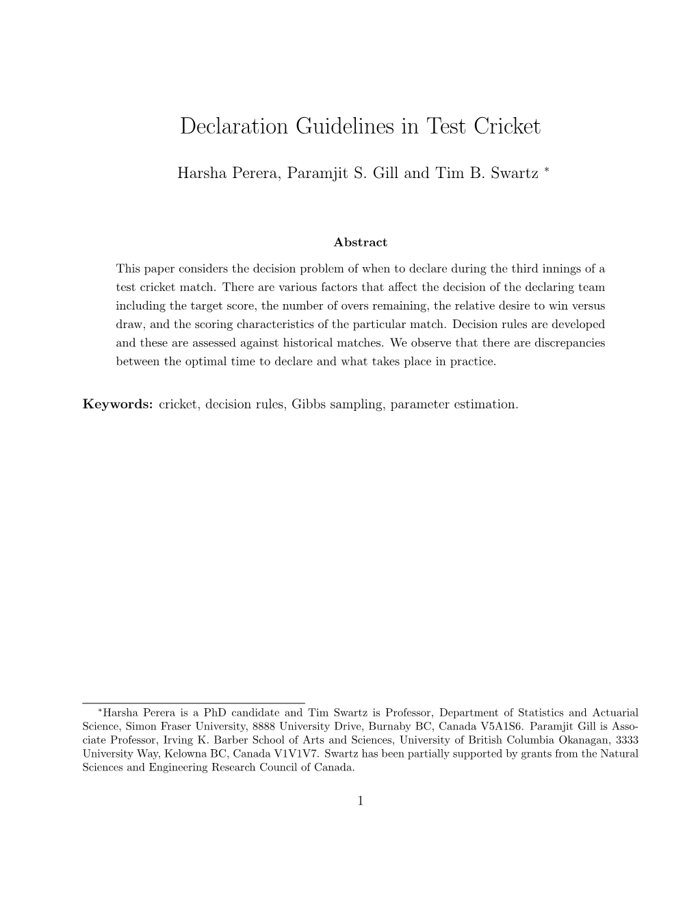 Declaration Guidelines in Test Cricket