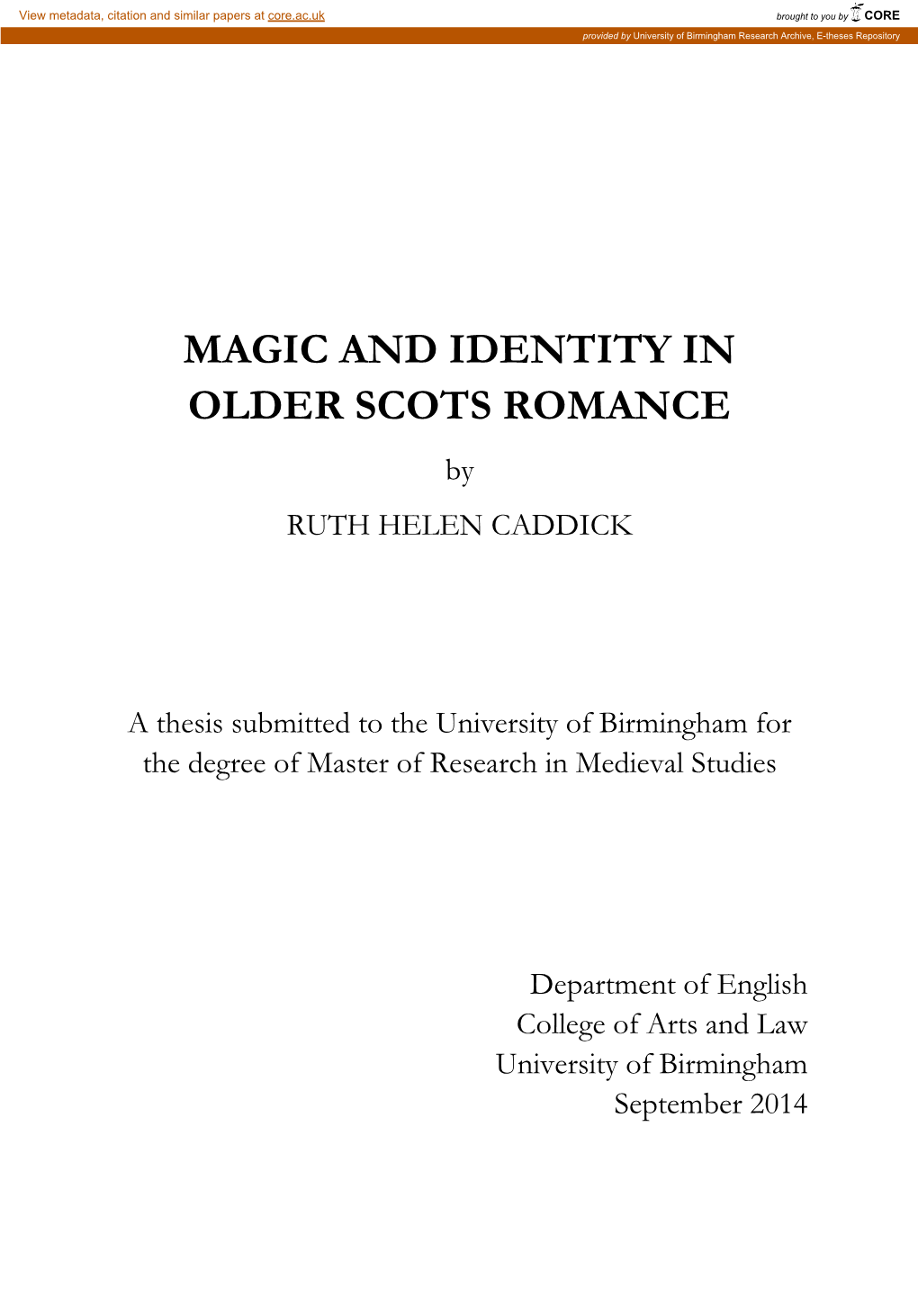 MAGIC and IDENTITY in OLDER SCOTS ROMANCE by RUTH HELEN CADDICK