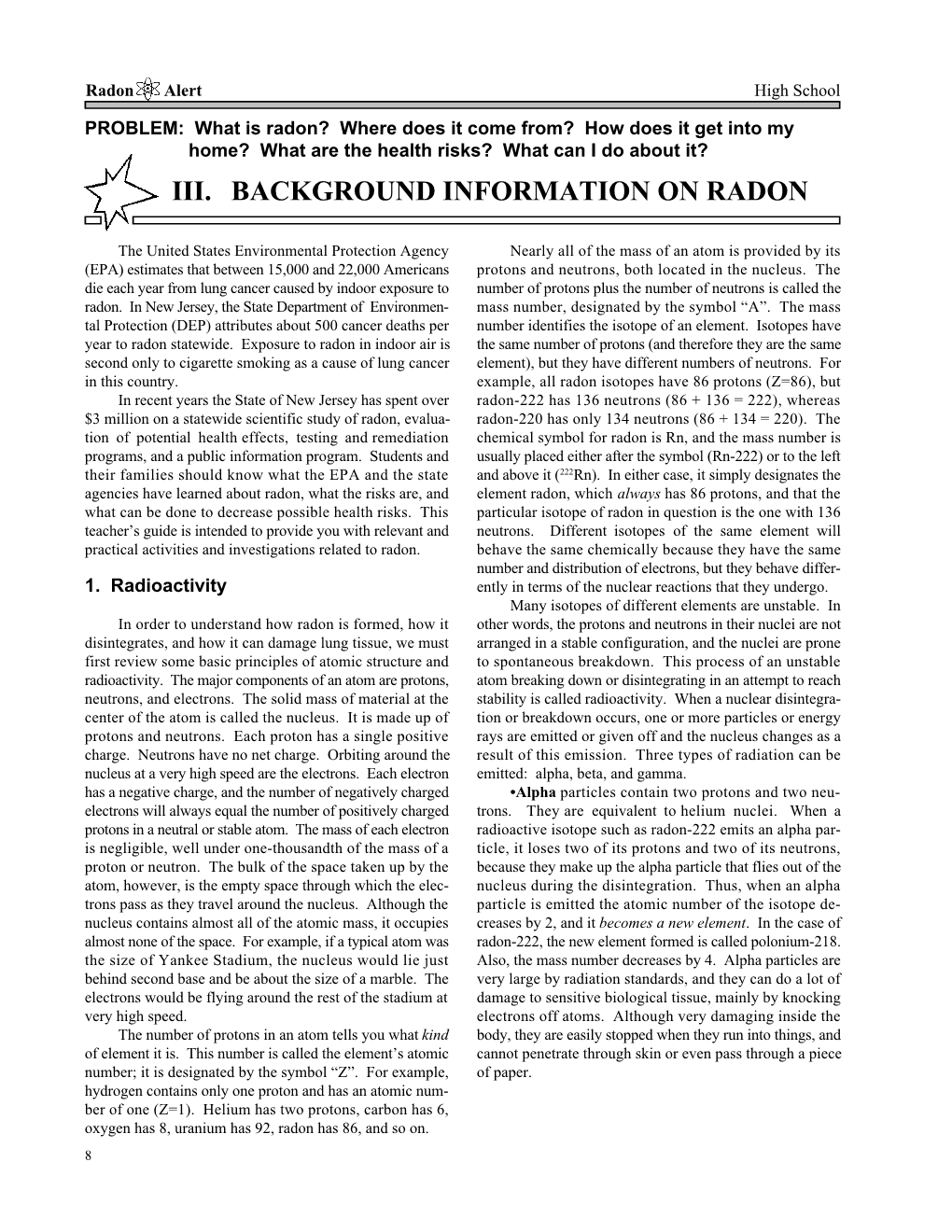 Iii. Background Information on Radon