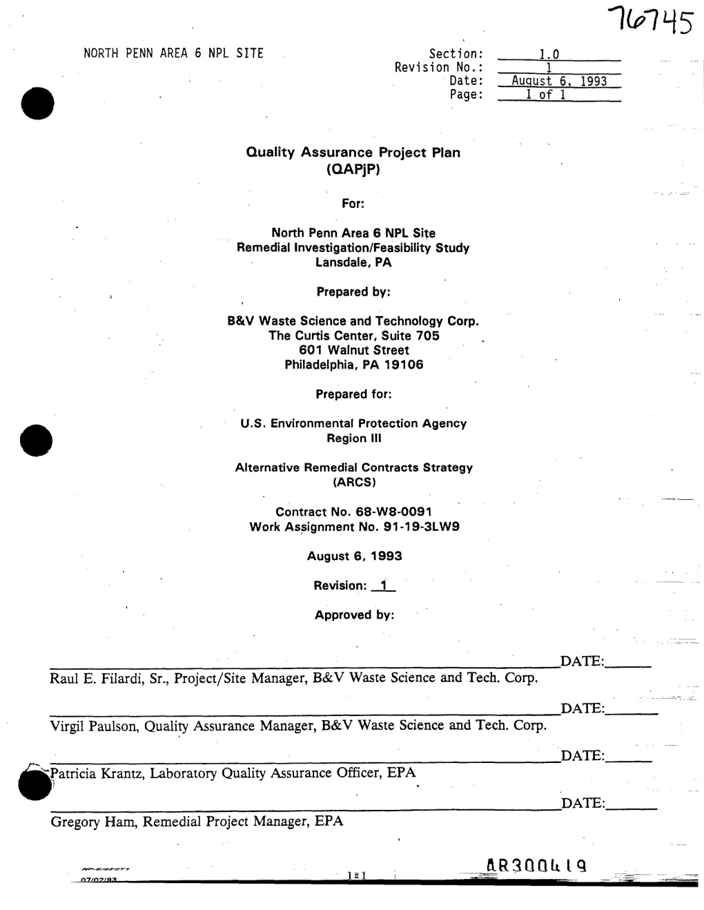 NORTH PENN AREA 6 NPL SITE Section: 1.0 Revision No.: ____1 Date: August 6, 1993 Page: 1 of 1____