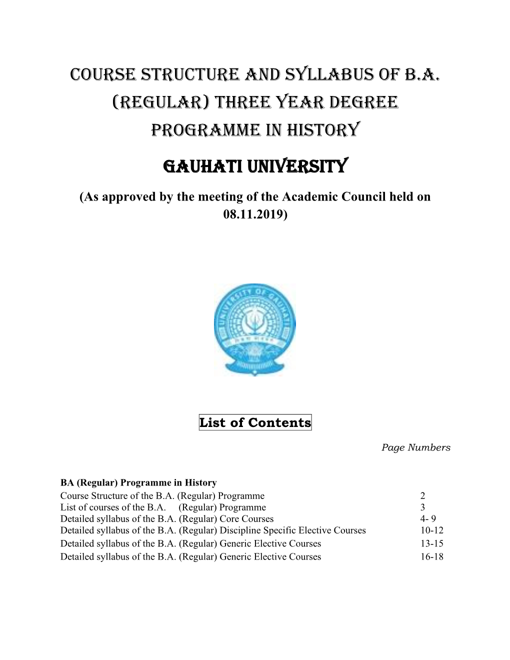 Course Structure and Syllabus of B.A. (Regular) Three Year Degree Programme in History