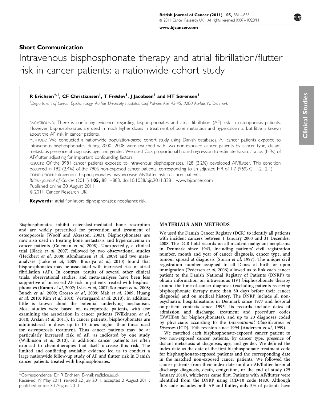 Flutter Risk in Cancer Patients: a Nationwide Cohort Study