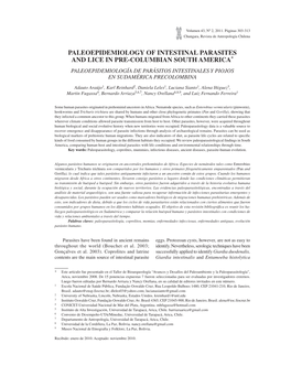 Paleoepidemiology of Intestinal Parasites and Lice in Pre-Columbian South America* Paleoepidemiología De Parásitos Intestinales Y Piojos En Sudamérica Precolombina