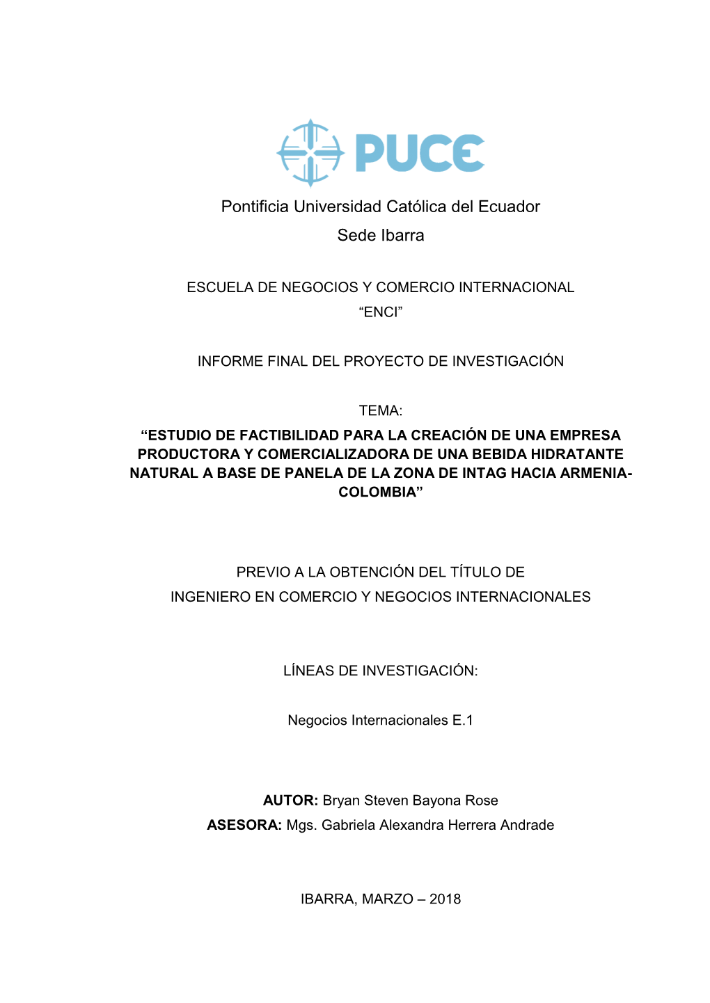 Pontificia Universidad Católica Del Ecuador Sede Ibarra