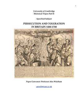 Persecution and Toleration in Britain 1400-1700