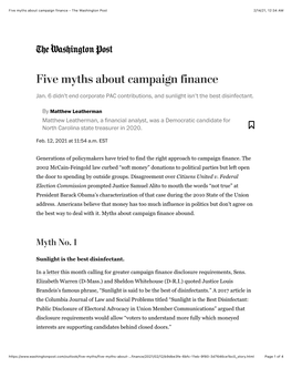 Five Myths About Campaign Finance - the Washington Post 2/14/21, 12:34 AM