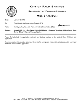 City of Palm Springs Memorandum