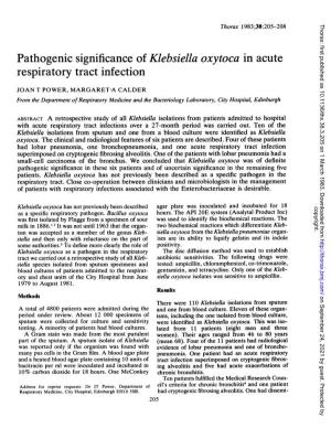 Pathogenic Significance of Klebsiella Oxytoca in Acute Respiratory Tract Infection