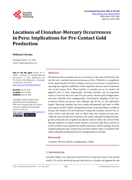 Locations of Cinnabar-Mercury Occurrences in Peru: Implications for Pre-Contact Gold Production
