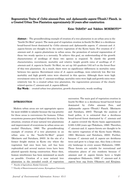 Regeneration Traits of Celtis Sinensis Pers. and Aphananthe Aspera (Thunb.) Planch