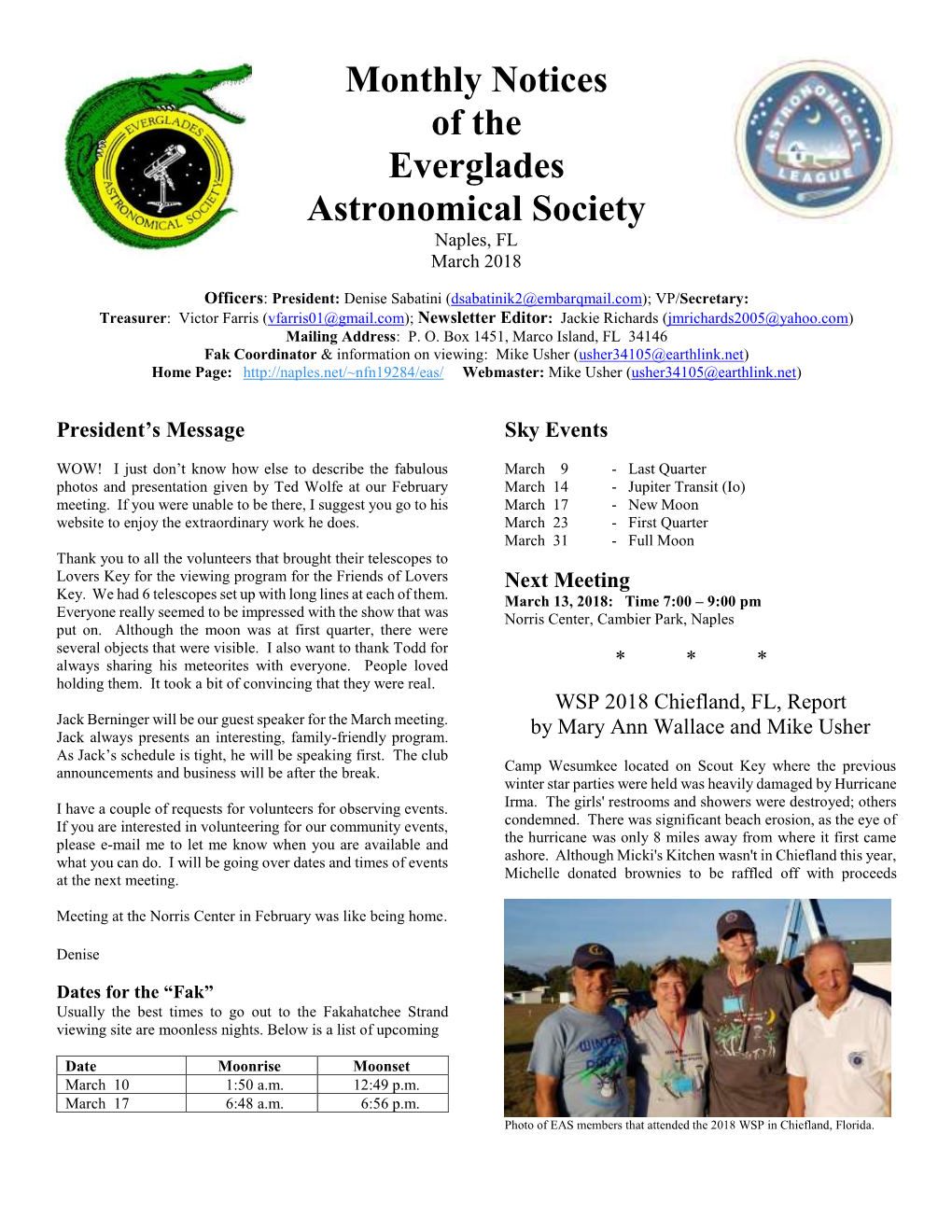 Monthly Notices of the Everglades Astronomical