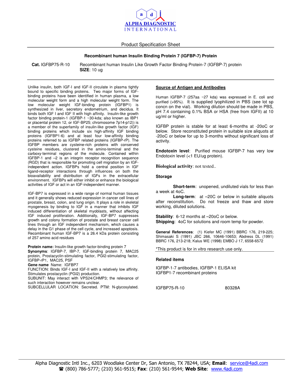 Recombinant Human Insulin Binding Protein 7 (IGFBP-7) Protein