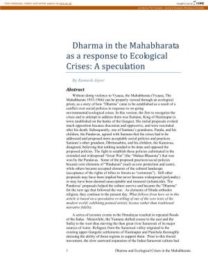 Dharma in the Mahabharata As a Response to Ecological Crises: a Speculation