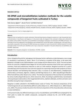 HS-SPME and Microdistillation Isolation Methods for the Volatile Compounds of Bergamot Fruits Cultivated in Turkey
