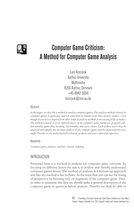 Computer Game Criticism: a Method for Computer Game Analysis