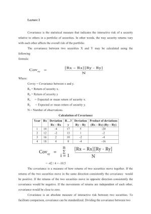 Lecture 2 Covariance Is the Statistical Measure That Indicates The