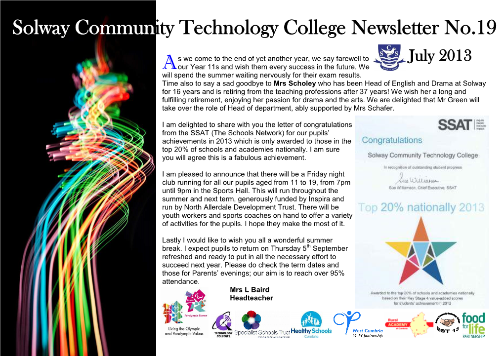 Solway Community Technology College Newsletter No.19