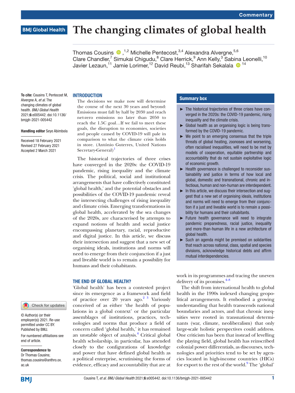 The Changing Climates of Global Health