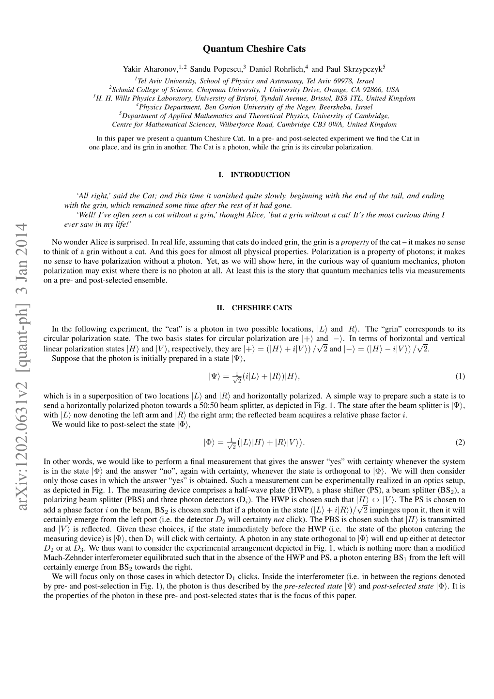 Arxiv:1202.0631V2 [Quant-Ph] 3 Jan 2014